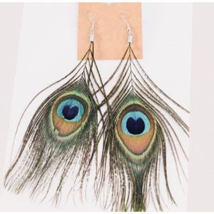 Peacock Bohemian Feather Earrings 5 inch drop